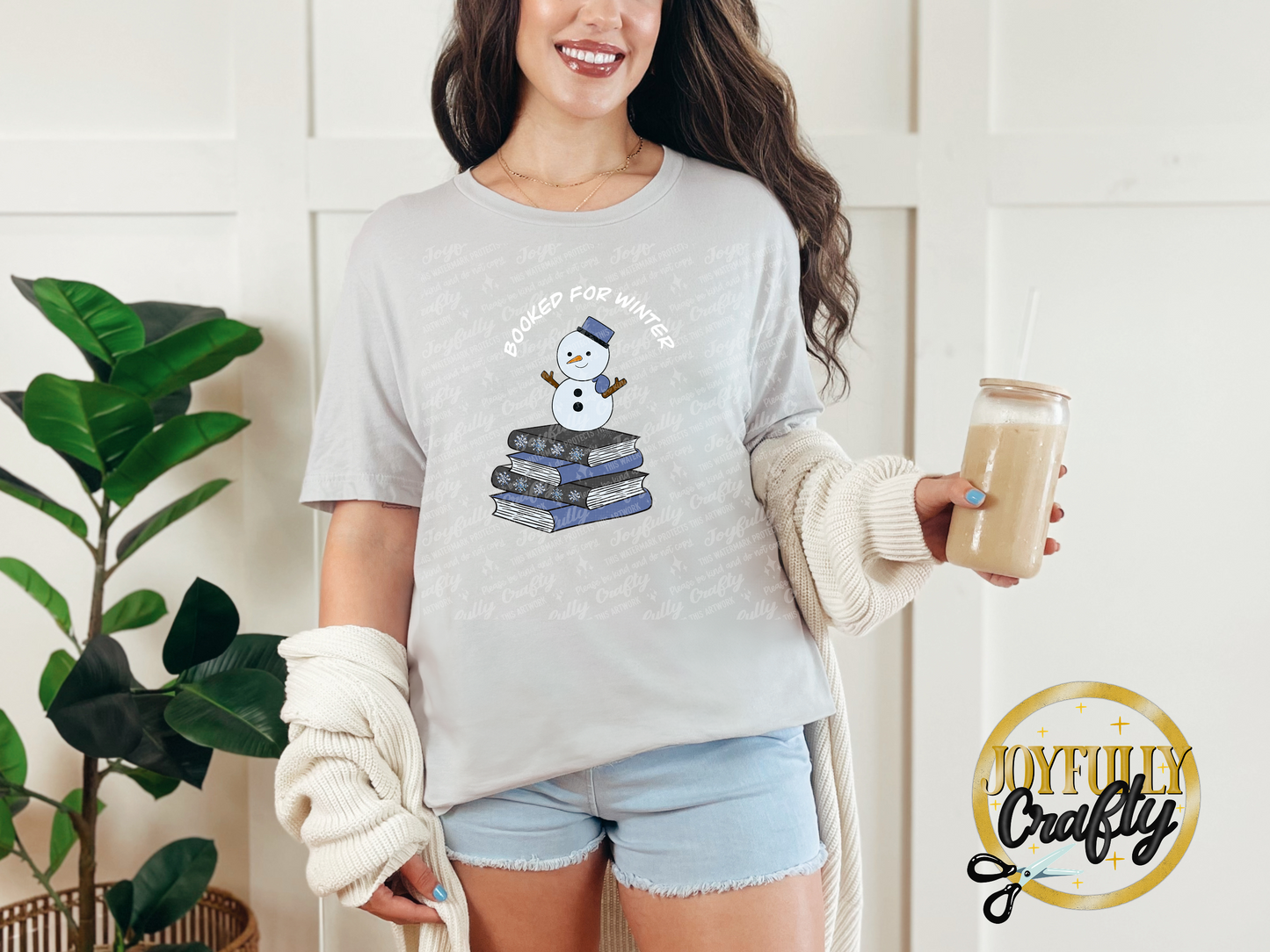 Booked For Winter Snowman White Letters Adult T Shirt