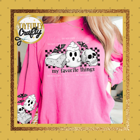 Spooky Favorite Things  Pocket and Double Sleeves Adult Zip Up Hoodie