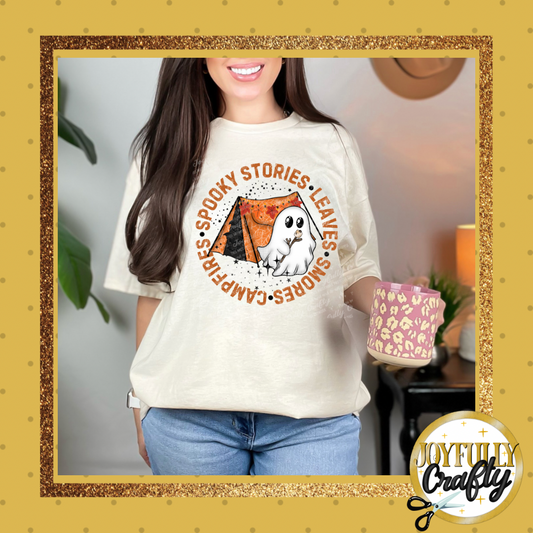 Spooky Stories Leaves S’mores Campfires Ghostie Adult Shirt