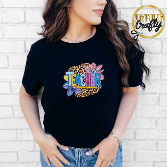 Teacher Leopard and Colored Flowers Adult Shirt
