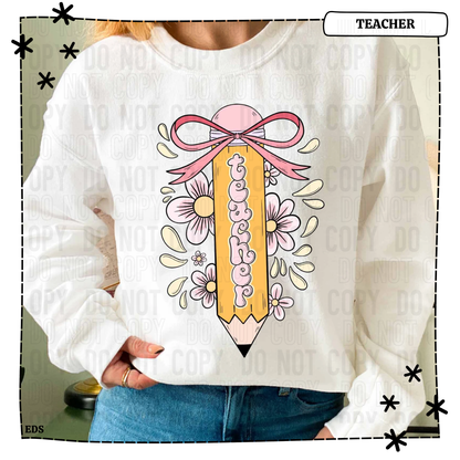 Teacher Pencil Bow Adult Shirt