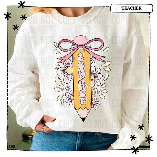 Teacher Pencil Bow Adult Shirt