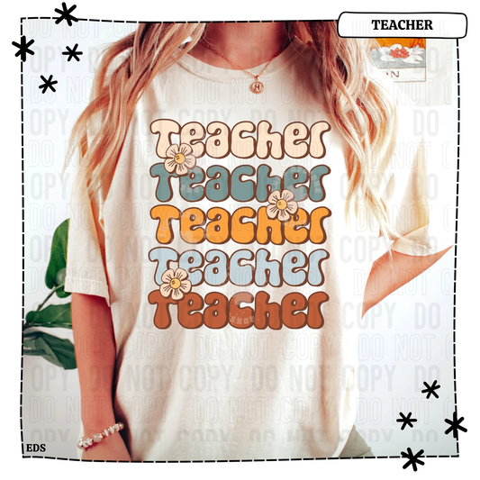 Teacher Stacked Flower Adult Shirt