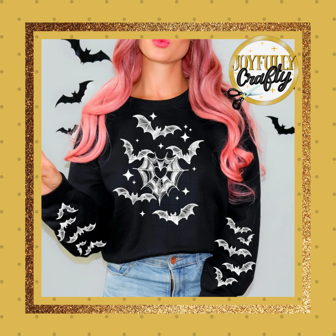 White Bats with Web  Double Sleeves Adult Crewneck Sweater
