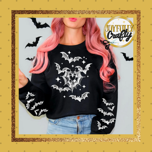 White Bats with Web  Double Sleeves Adult Crewneck Sweater