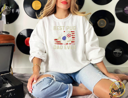 Best Pug Dad Ever American Flag Adult Crewneck Sweater