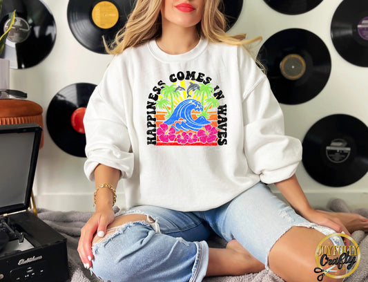 Happiness Comes In Waves Adult Crewneck Sweater