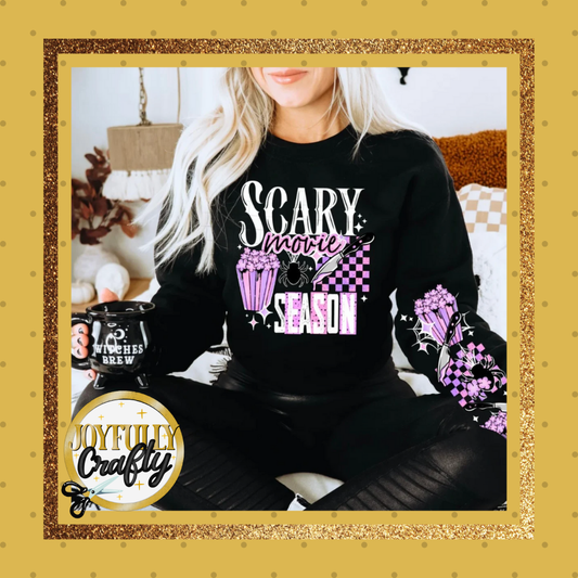 White Scary Movie Season Purple  Double Sleeves Adult Crewneck Sweater