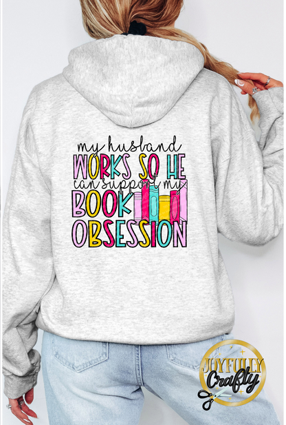 My Husband Works Hard For Books Adult Zip Up Hoodie Back Design