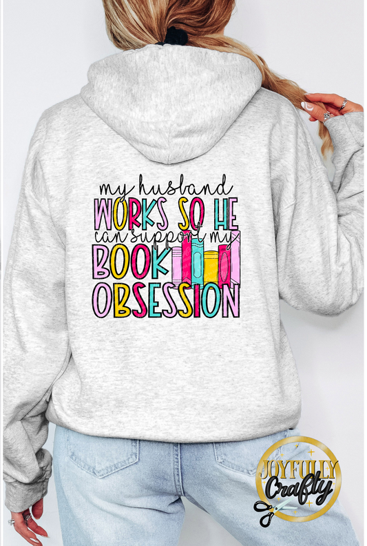 My Husband Works Hard For Books Adult Zip Up Hoodie Back Design