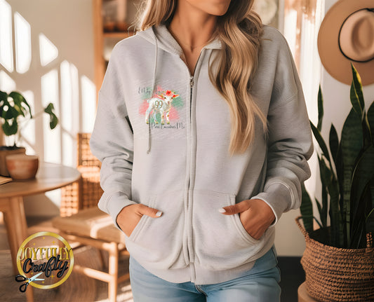 He Left The 99 Spanish Adult Zip Up Hoodie Pocket Design