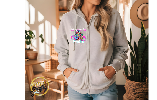 I'd Rather Be Reading Retro Adult Zip Up Hoodie Pocket Design