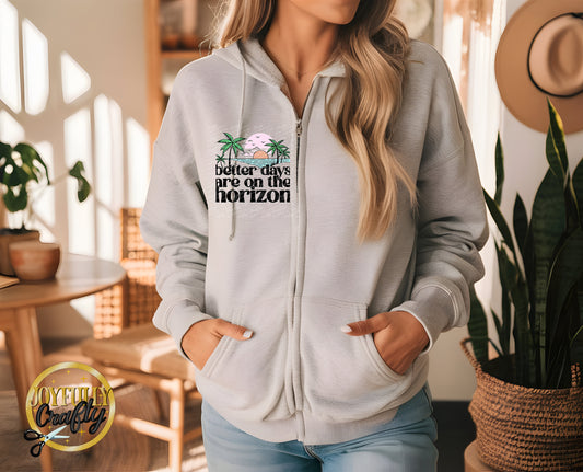 Better Days Are In The Horizon Adult Zip Up Hoodie Pocket Design