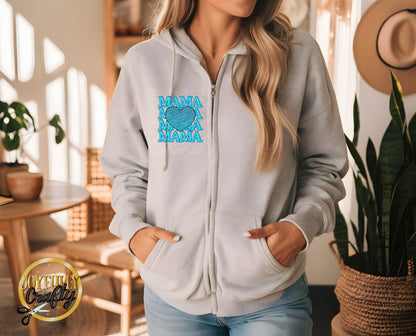 Blue Mama Stacked Adult Zip Up Hoodie Pocket Design