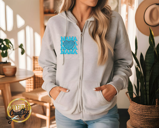 Blue Mama Stacked Adult Zip Up Hoodie Pocket Design