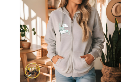 Good Books and Rainy Days Adult Zip Up Hoodie Pocket Design