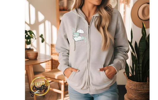 Good Books and Rainy Days Adult Zip Up Hoodie Pocket Design