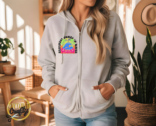Happiness Comes In Waves Adult Zip Up Hoodie Pocket Design