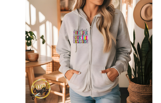 My Husband Works Hard For Books Adult Zip Up Hoodie Pocket Design