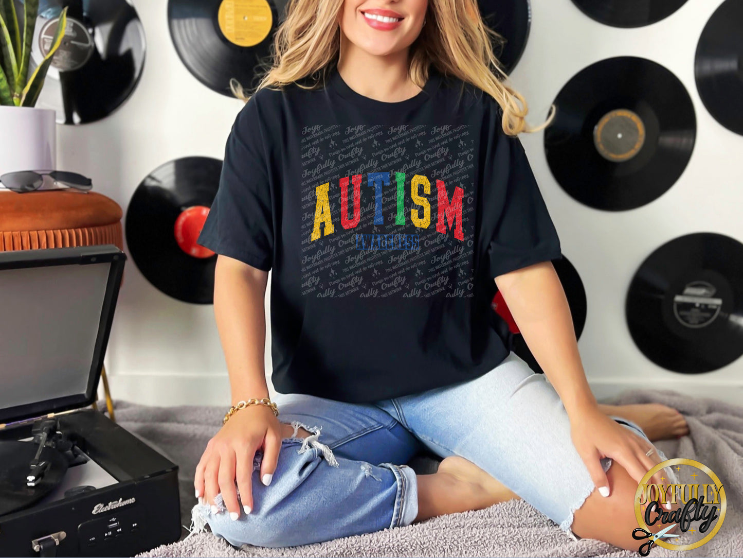 Autism Awareness Retro Distressed Blocked Letters Adult T Shirt