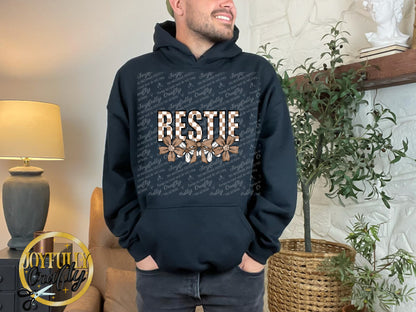 Bestie Neutral Checkered Floral Adult Hoodie