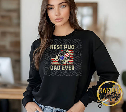 Best Pug Dad Ever American Flag Adult Long Sleeve