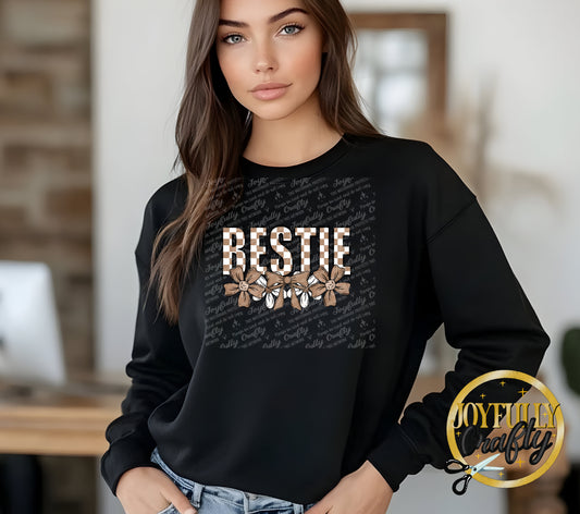 Bestie Neutral Checkered Floral Adult Long Sleeve