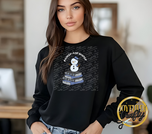 Booked For Winter Snowman White Letters Adult Long Sleeve