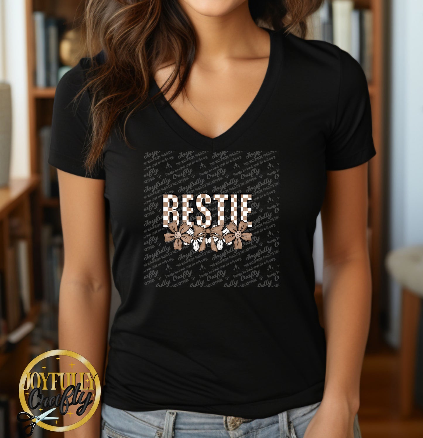 Bestie Neutral Checkered Floral Adult T Shirt