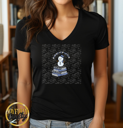 Booked For Winter Snowman Blue And White Letters Adult T Shirt