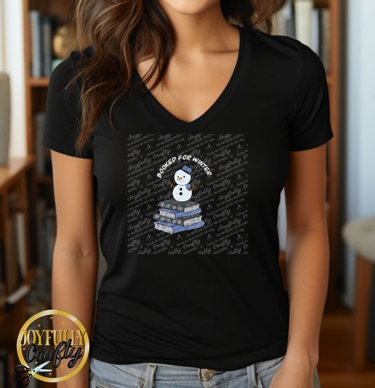 Booked For Winter Snowman White Letters Adult T Shirt