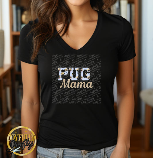Pug Mama Faux Embroidered Adult T Shirt