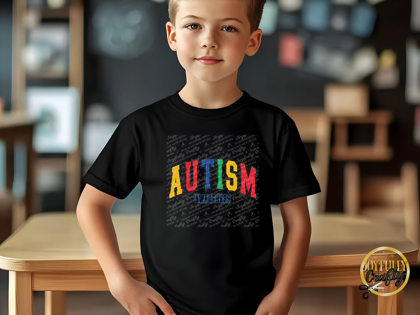 Autism Awareness Retro Blocked Letters Youth T Shirt