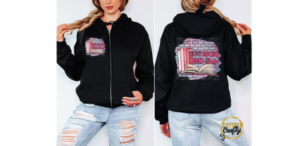 Anti Social Book Club Adult Zip Up Hoodie Front and Back Design