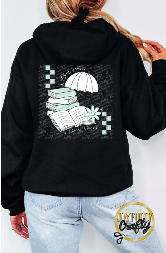 Good Books and Rainy Days Adult Zip Up Hoodie Back Design