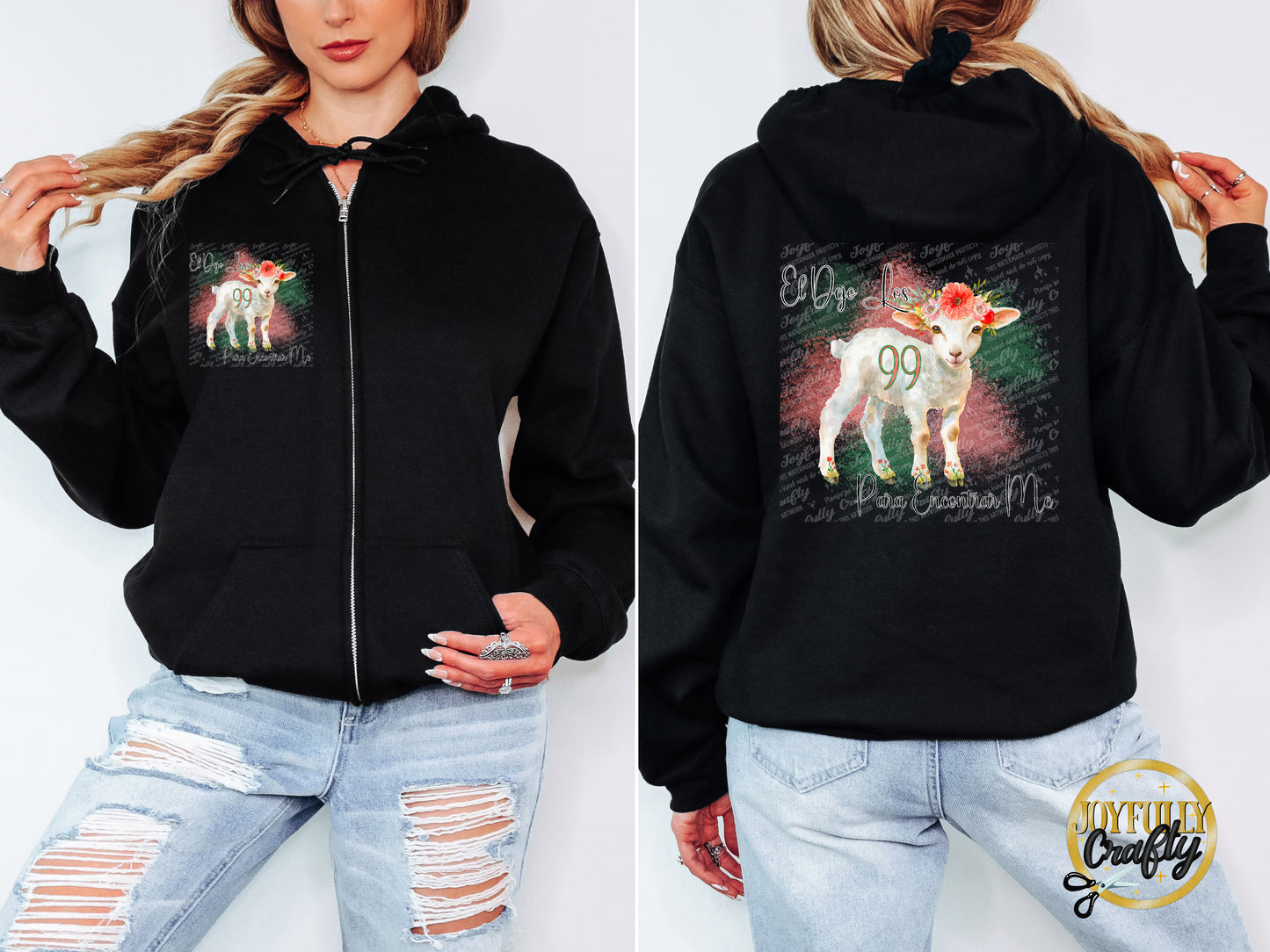 He Left The 99 Spanish Adult Zip Up Hoodie Back Design