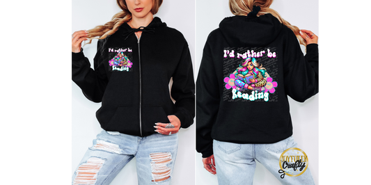 I'd Rather Be Reading Retro Adult Zip Up Hoodie Front and Back Design