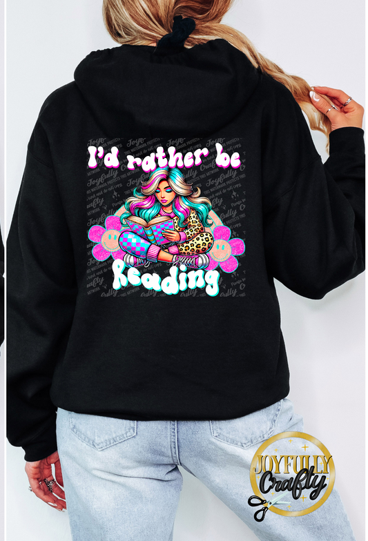 I'd Rather Be Reading Retro Adult Zip Up Hoodie Back Design