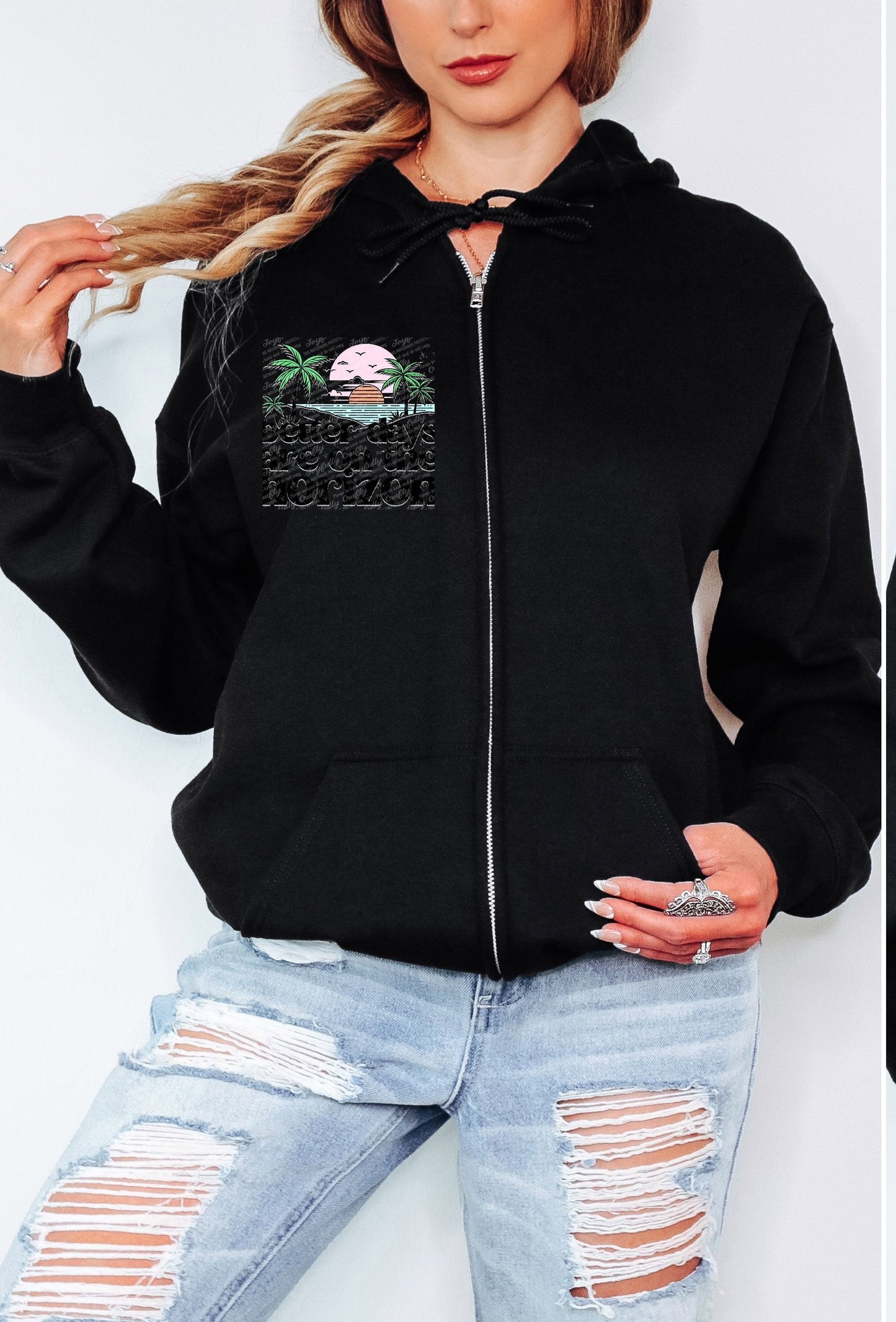 Better Days Are In The Horizon Adult Zip Up Hoodie Pocket Design