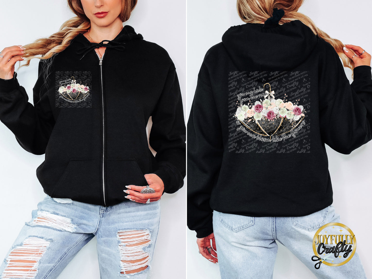 Bloom With Flowers Adult Zip Up Hoodie Front and Back Design