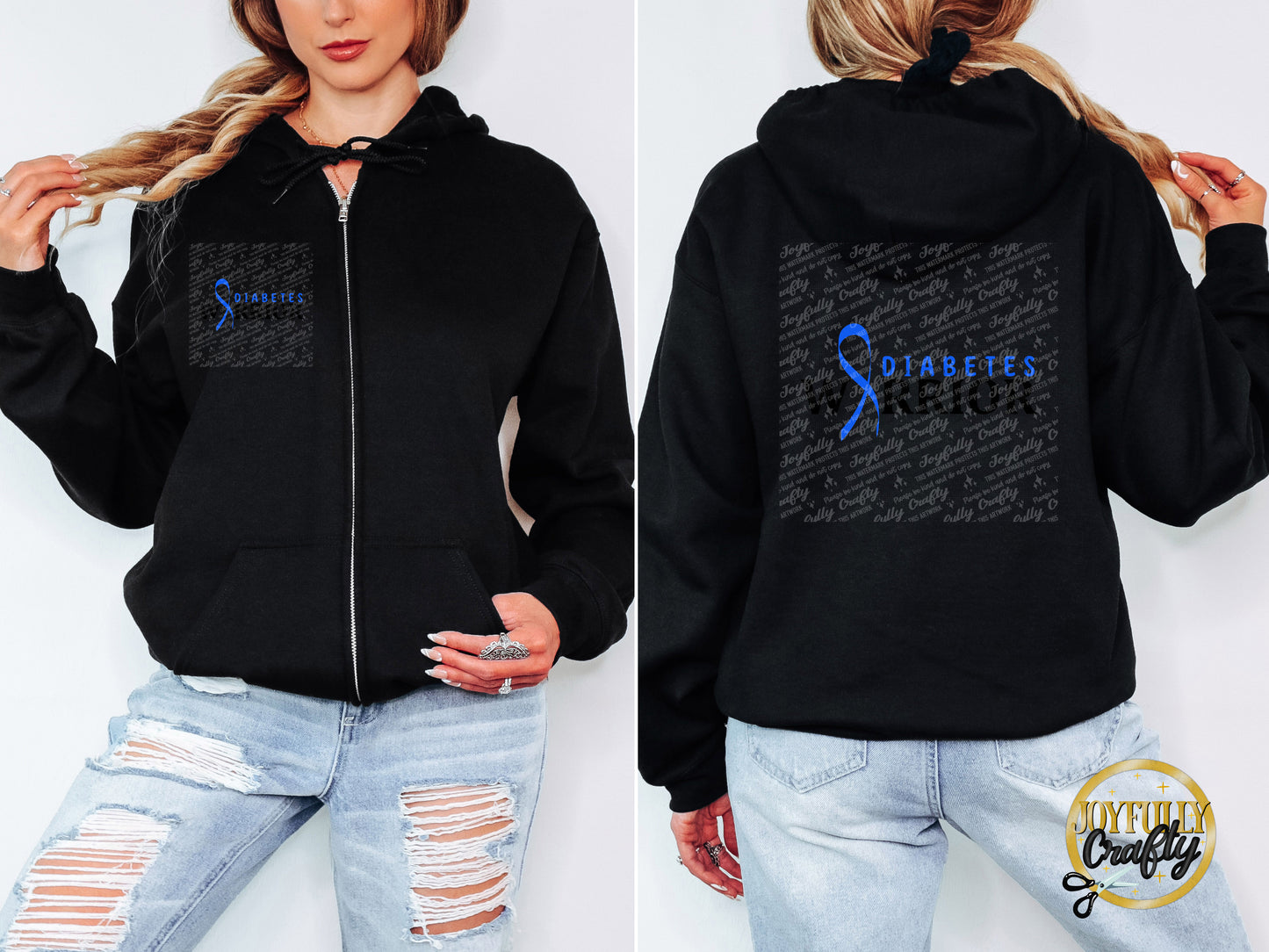 Diabetes Warrior Adult Zip Up Hoodie Pocket Design