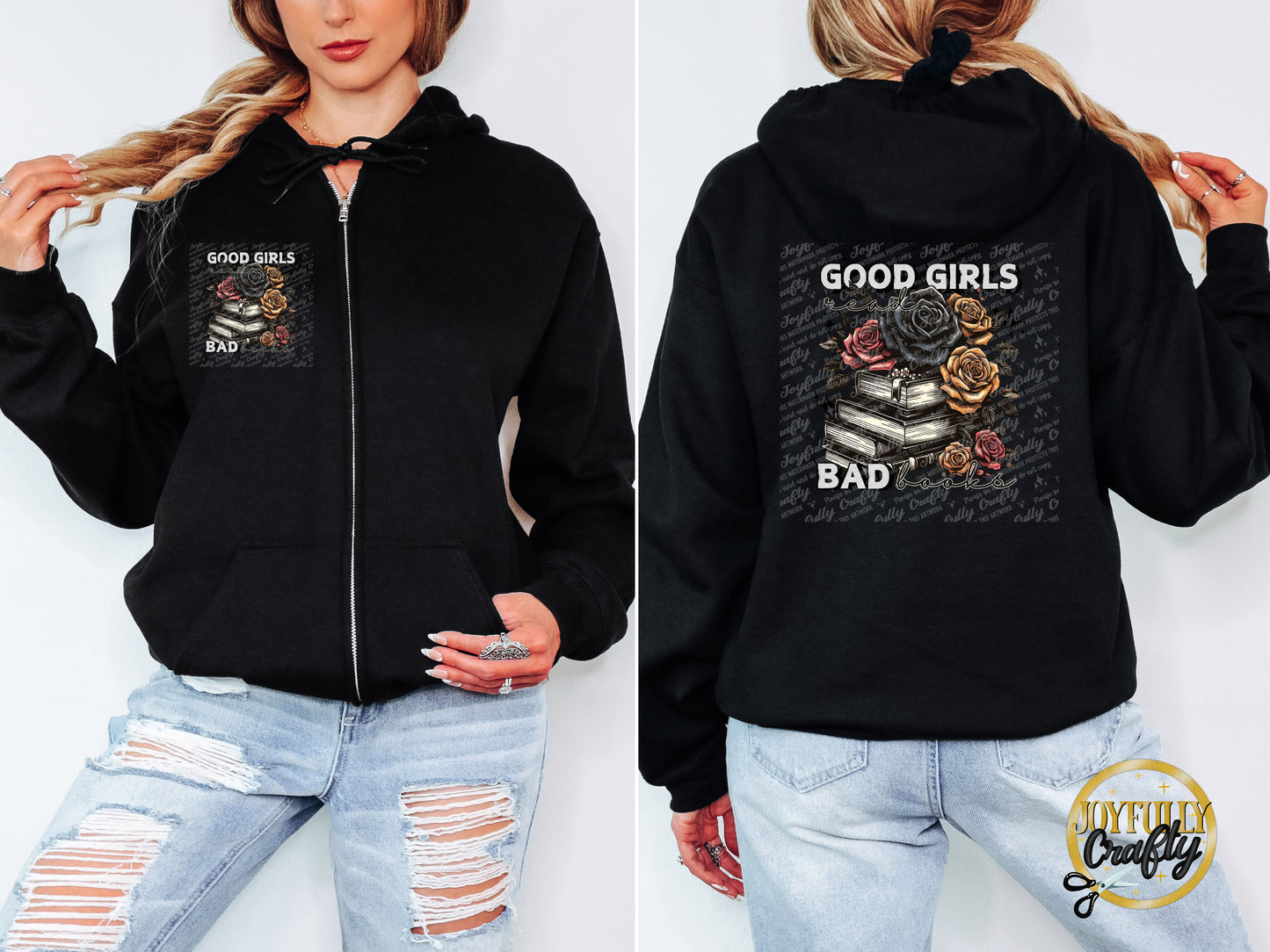 Good Girls Read Bad Books Adult Zip Up Hoodie Back Design