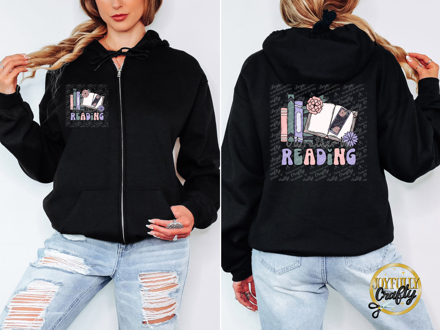 I'd Rather Be Reading Adult Zip Up Hoodie Pocket Design