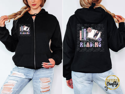 I'd Rather Be Reading Adult Zip Up Hoodie Pocket Design