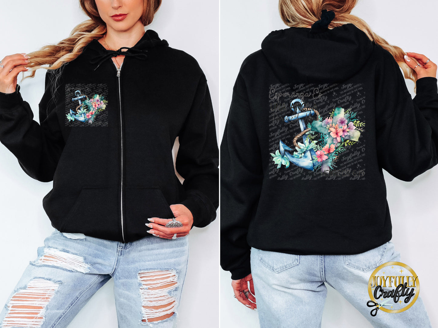 Hope Anchors The Soul Spanish Adult Zip Up Hoodie Pocket Design