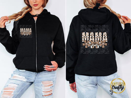 Mama Neutral Checkered Floral Adult Zip Up Hoodie Back Design