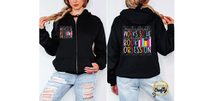 My Husband Works Hard For Books Adult Zip Up Hoodie Front and Back Design
