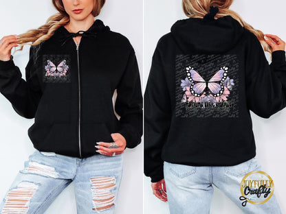 No Butterflies Adult Zip Up Hoodie Back Design
