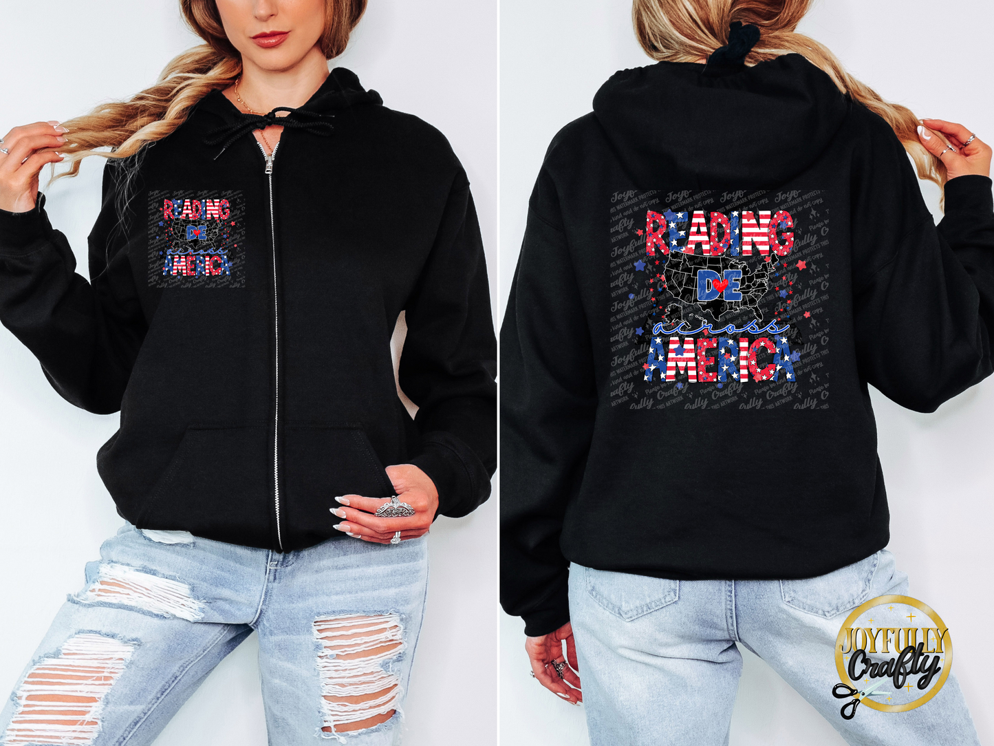 Reading Across America States Adult Zip Up Hoodie Back Design