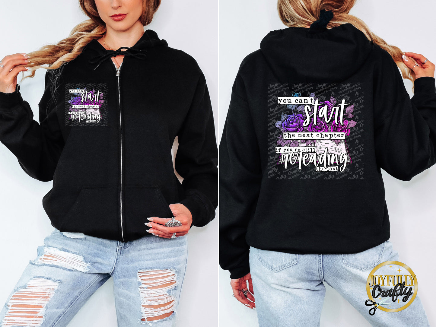 Rereading The Last Adult Zip Up Hoodie Front and Back Design